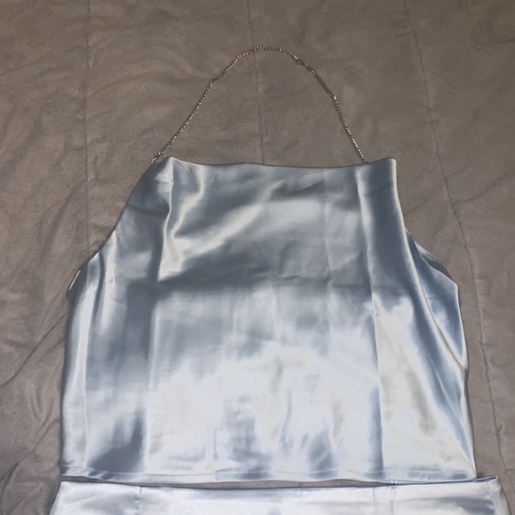 Shein solid shirred satin halter top with skirt - Picture 3 of 7